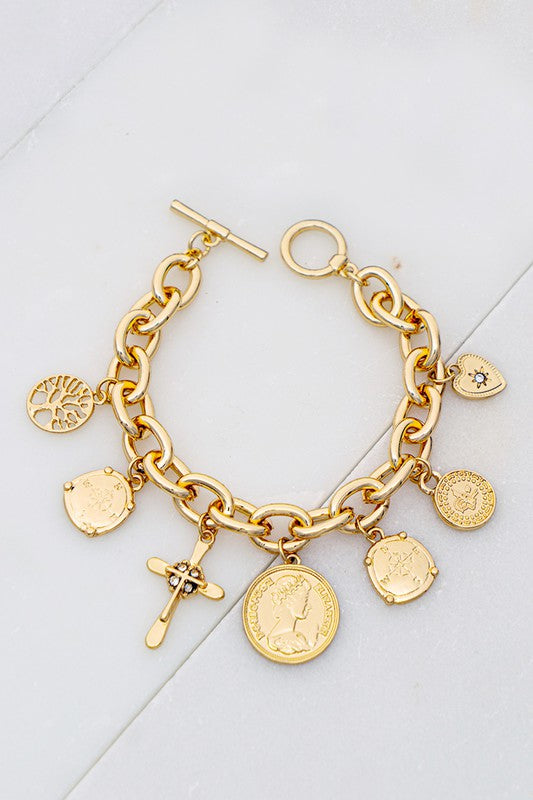Brenda Coin And Cross Charm Bracelet