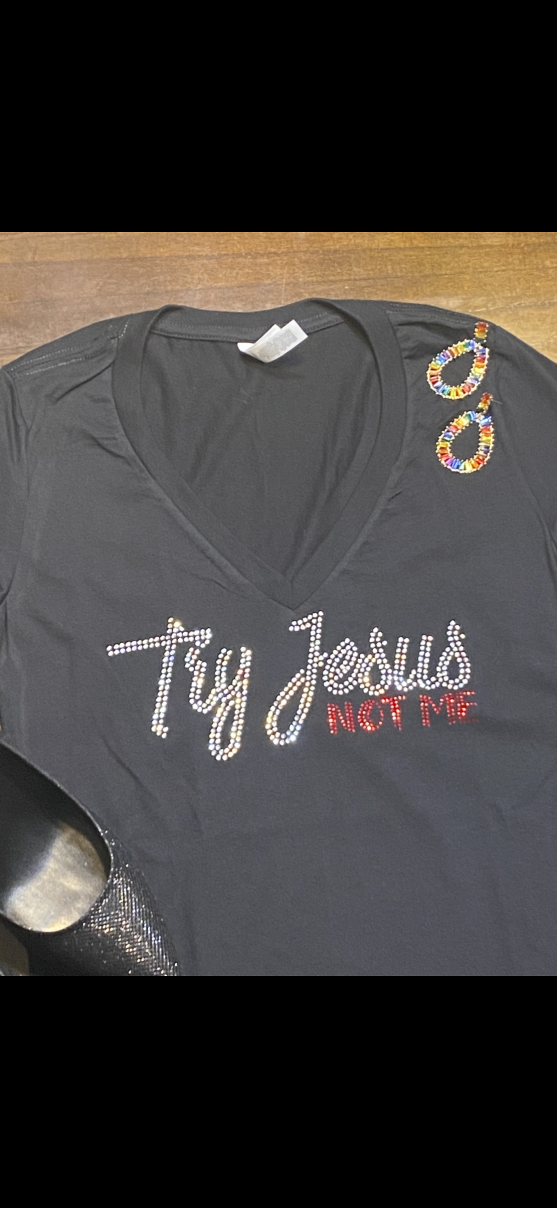 Try Jesus Black Bling T-Shirt