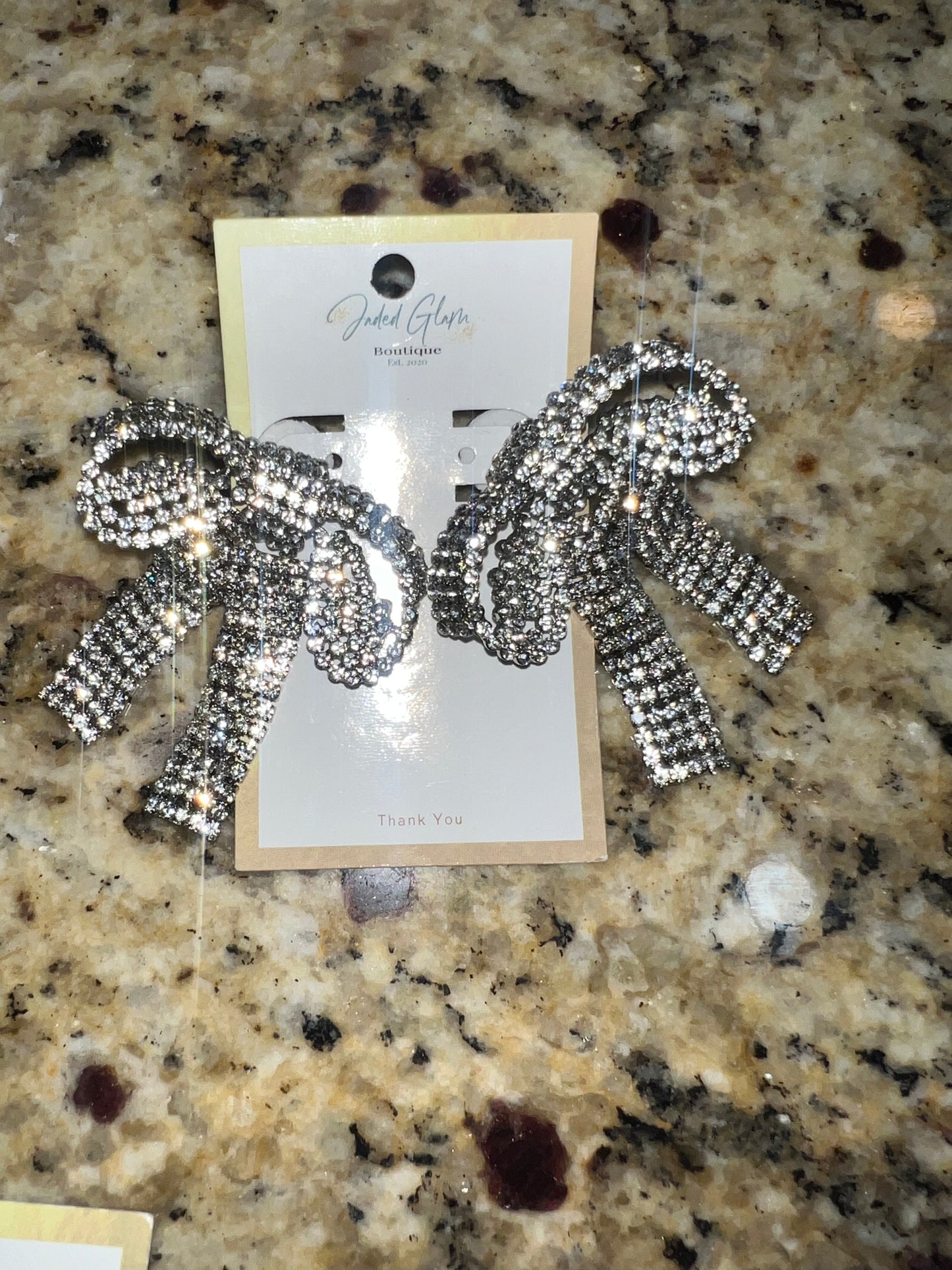 Bow-jour Rhinestone Earrings