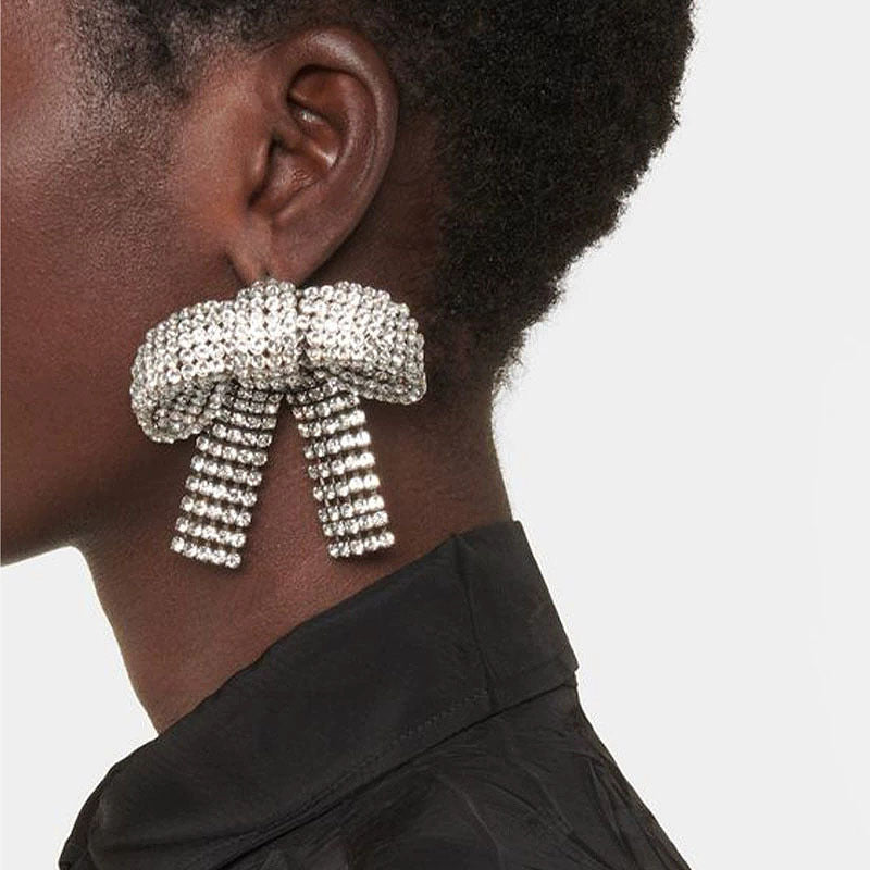 Bow-jour Rhinestone Earrings