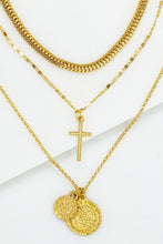 Load image into Gallery viewer, Ciara Trio Layer Chain With Cross And Coin Charm
