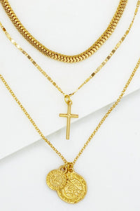 Ciara Trio Layer Chain With Cross And Coin Charm
