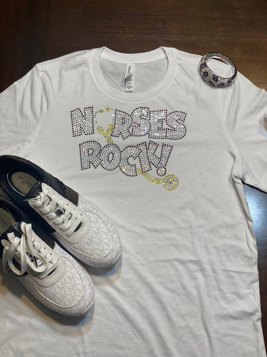 Nurse Rock Stethoscope Rhinestone T-Shirt