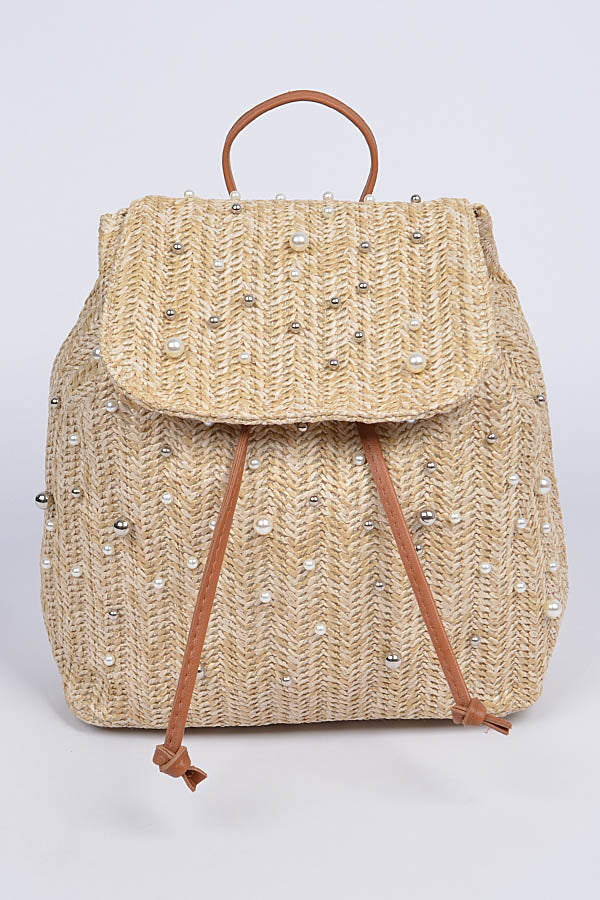 Pearl & Beaded Straw Backpack