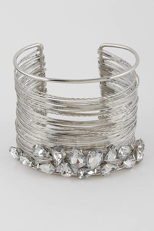 Regena Cubic Stone Silver Cuff Bracelet