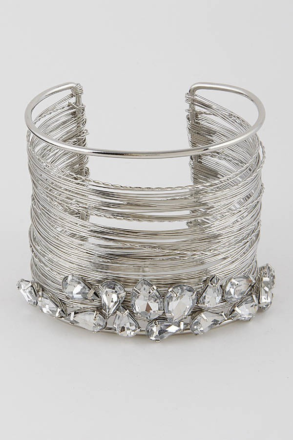 Regena Cubic Stone Silver Cuff Bracelet