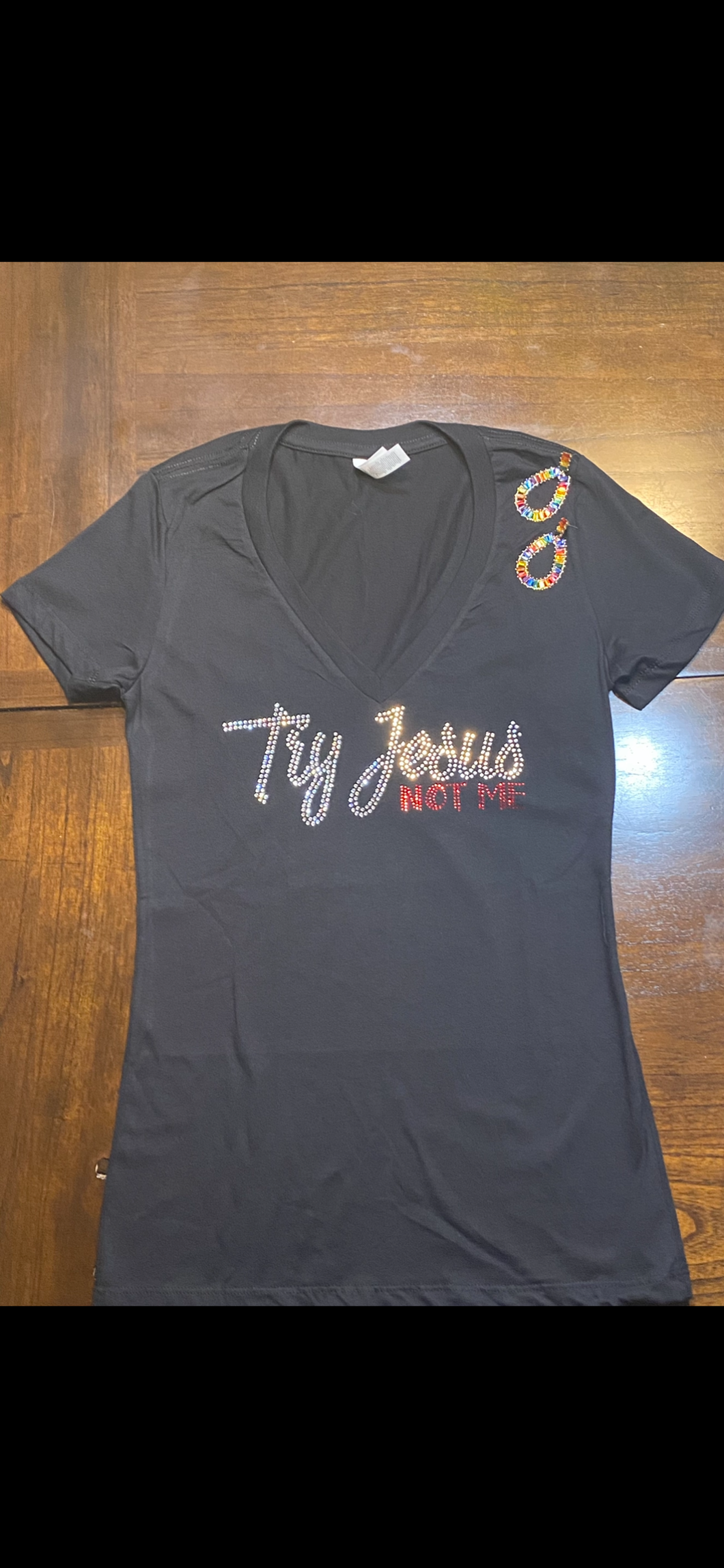 Try Jesus Black Bling T-Shirt