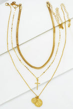 Load image into Gallery viewer, Ciara Trio Layer Chain With Cross And Coin Charm
