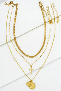 Ciara Trio Layer Chain With Cross And Coin Charm