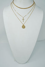Load image into Gallery viewer, Ciara Trio Layer Chain With Cross And Coin Charm
