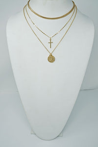 Ciara Trio Layer Chain With Cross And Coin Charm