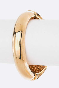 Leopard Spot Print Crystal Pave Gold Bangle