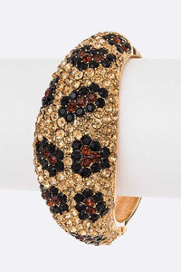 Leopard Spot Print Crystal Pave Gold Bangle
