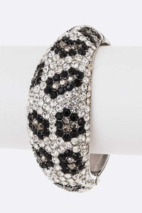 Leopard Spot Print Crystal Pave Silver Bangle